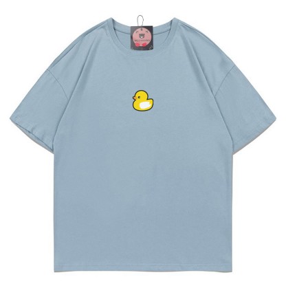 ダックプリント100%綿ModakawaTシャツ - Blue - 5XL - image 4