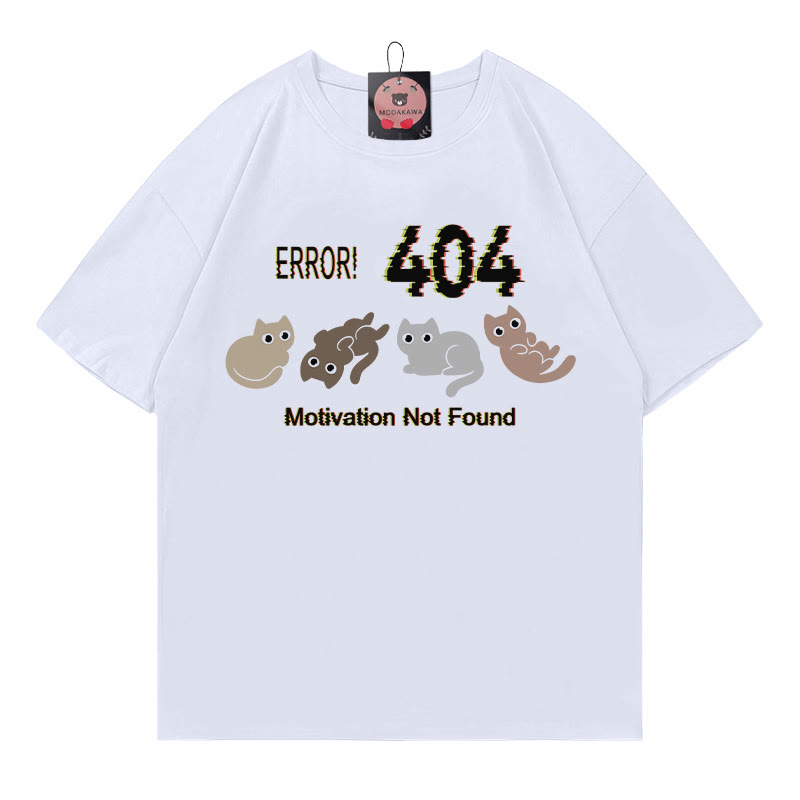 ERROR 404 MOTIVATION NOT FOUNDん キティプリント100%綿ModakawaTシャツ - White - 5XL - image 6