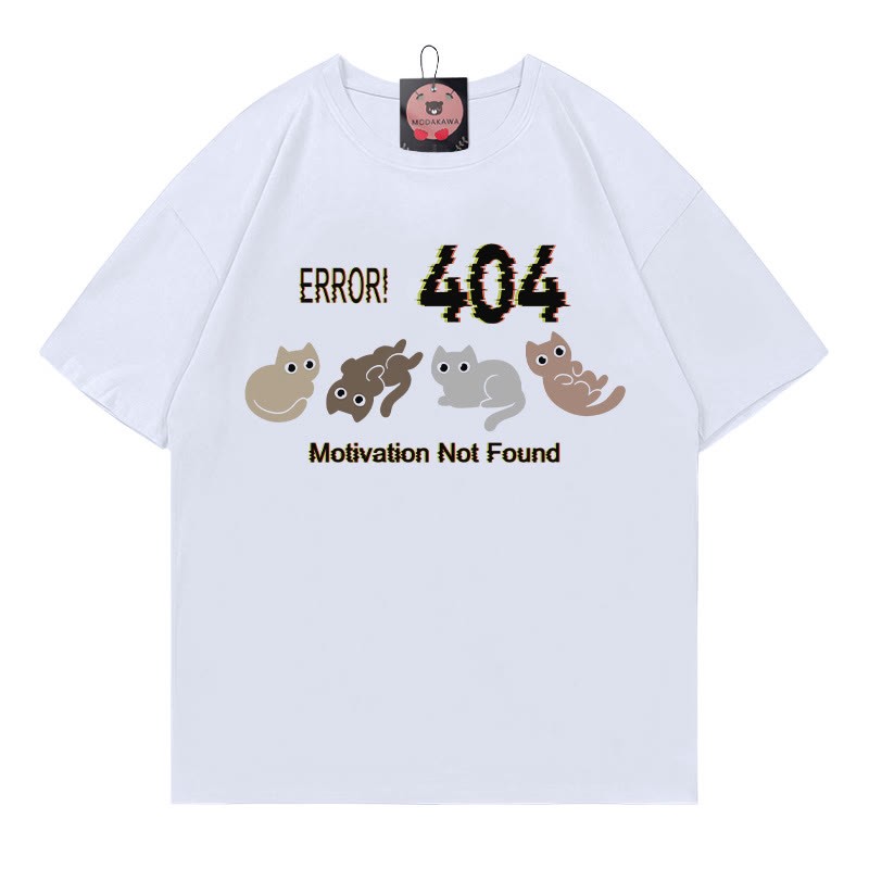 ERROR 404 MOTIVATION NOT FOUNDん キティプリント100%綿ModakawaTシャツ - White - 5XL - image 6
