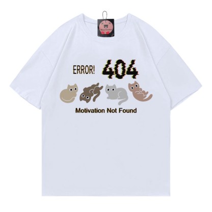 ERROR 404 MOTIVATION NOT FOUNDん キティプリント100%綿ModakawaTシャツ - White - 5XL - image 6
