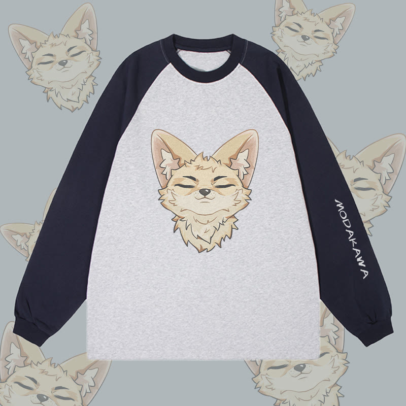 MODAKAWA コルサックフォックスグラフィックカラーブロックロングスリーブTシャツ - Purplish Blue&Grey - 4XL - image 3