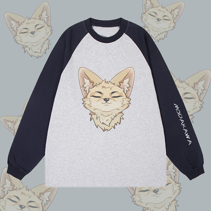 MODAKAWA コルサックフォックスグラフィックカラーブロックロングスリーブTシャツ - Purplish Blue&Grey - 4XL - image 3