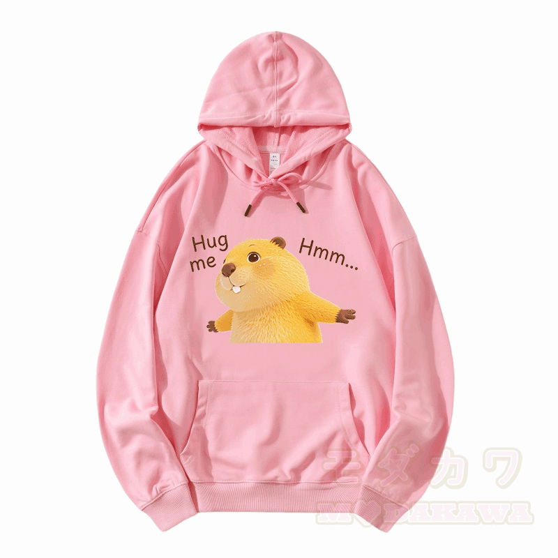 HUG ME カピバラ グラフィックModakawaルーズ コットンブレンド パーカー - ピンク - 5XL - image 4