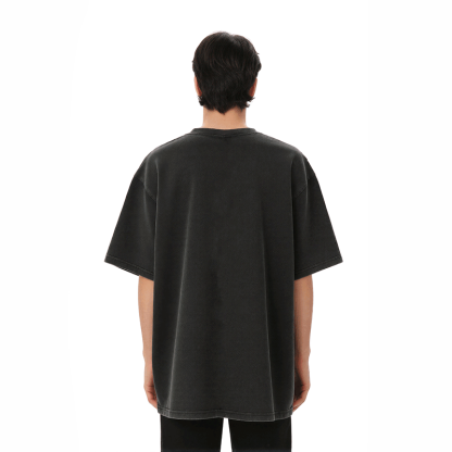 アングリーキャット グラフィックModakawaユニセックス ヴィンテージウォッシュドTシャツ - image 4