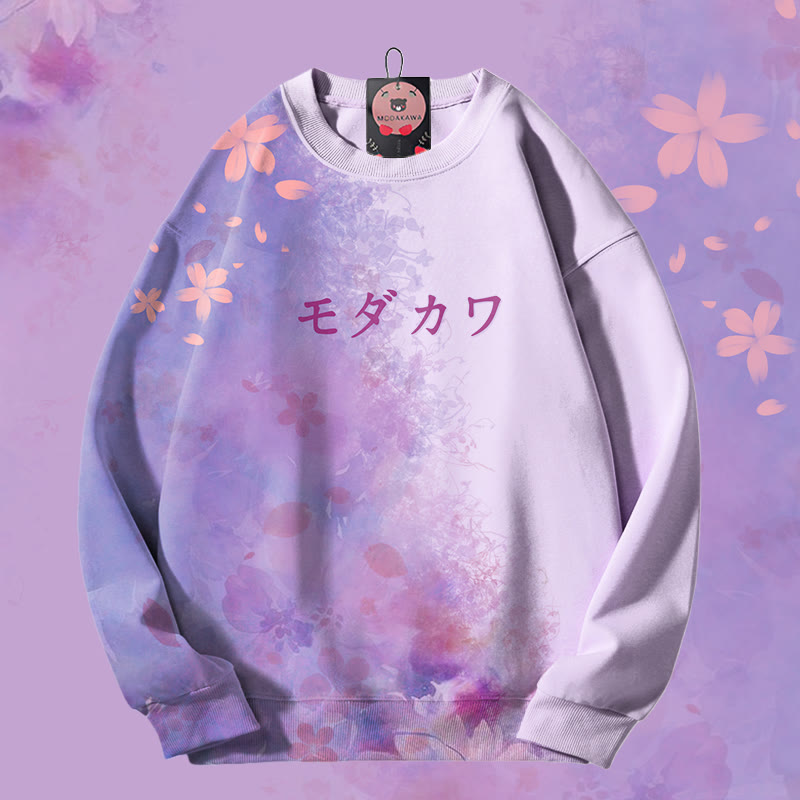 MODAKAWA 桜グラデーション 総柄 ユニセックス スウェットシャツ - Purple - 4XL - image 4