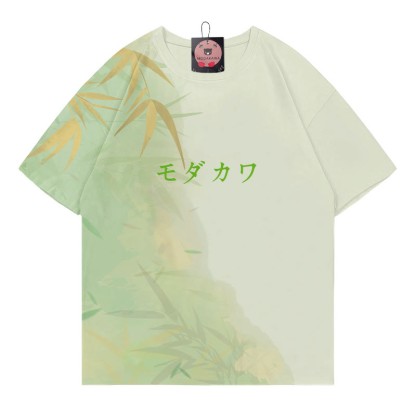 竹グラデーションレタープリントModakawaTシャツ - 緑 - 5XL - image 3