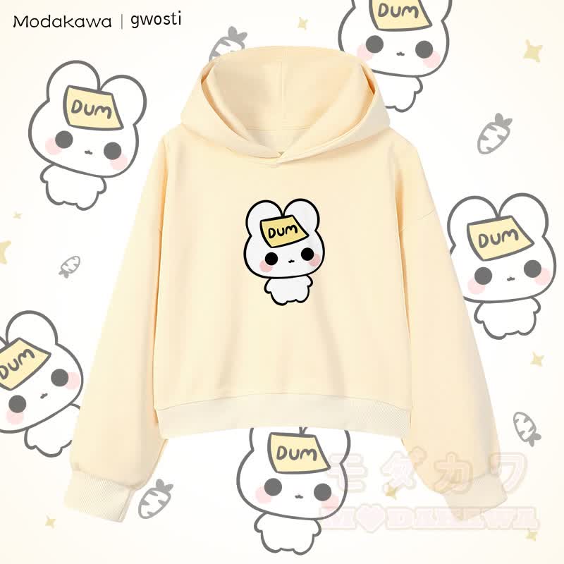MODAKAWA X gwosti DUM バニーグラフィック クロップド綿パーカー - アプリコット - 3XL - image 3