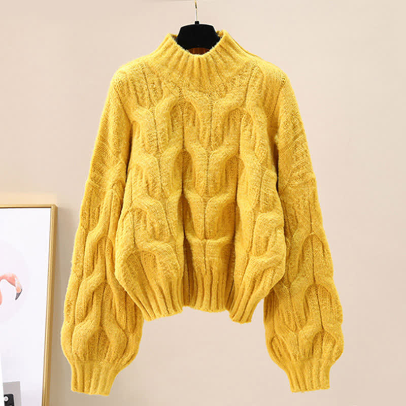 シックな純カラーケーブルセータースリップドレスのマッチングアウトフィット - Yellow Sweater - XL - image 7
