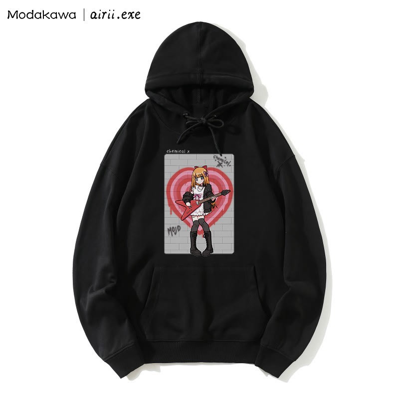 MODAKAWA X airii.exe CHEMICAL ギターガール レタープリントModakawaルーズパーカー - Black - 5XL - image 6