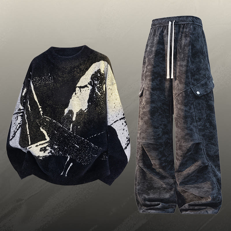 ヴィンテージニットセーターカーゴパンツツーピース - Set D - 3XL - image 4