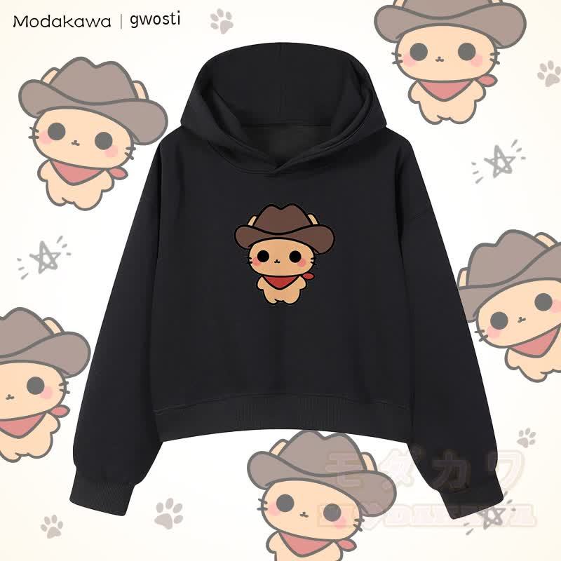 MODAKAWA X gwosti ブラウン Meowdy グラフィック クロップド綿パーカー - 黒 - 3XL - image 5