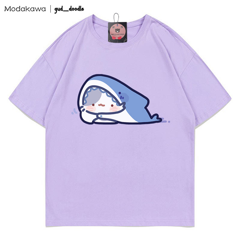 MODAKAWA X gud_doodleキティシャークプリントTシャツ - Purple - 5XL - image 5