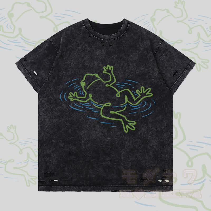 フローティングフロッググラフィックModakawaリップドTシャツ - 黒 - 2XL - image 3