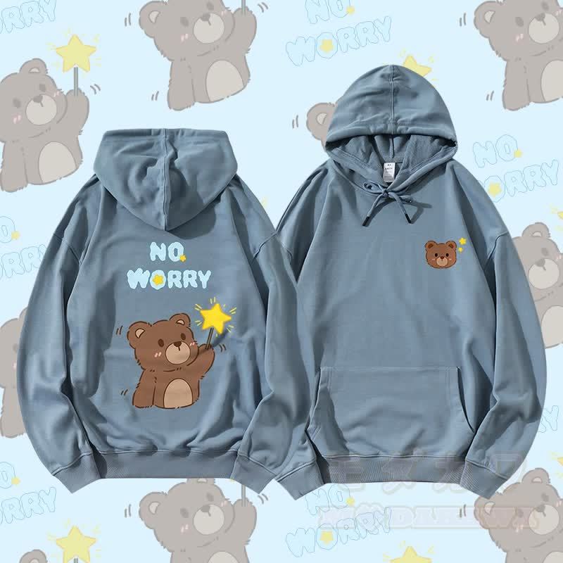 MODAKAWA NO WORRY ベアグラフィック カップルマッチングパーカー - ダスティブルー - 5XL - image 4