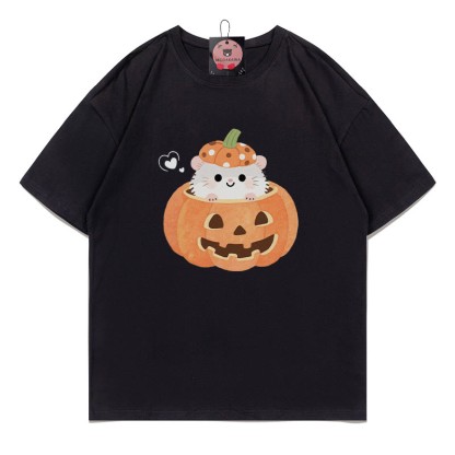 パンプキンキティプリントTシャツ - 黒 - 5XL - image 3