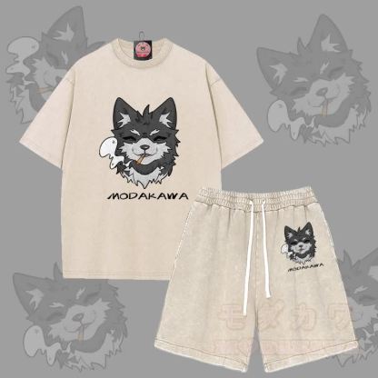 MODAKAWA スモーキングパピー グラフィック ヴィンテージウォッシュTシャツ ショーツ 2点セット - アプリコット - 3XL - image 11