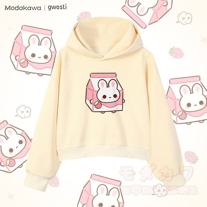 MODAKAWA X gwosti ストロバニー ミルク グラフィック クロップド綿パーカー - アプリコット - 3XL - image 3