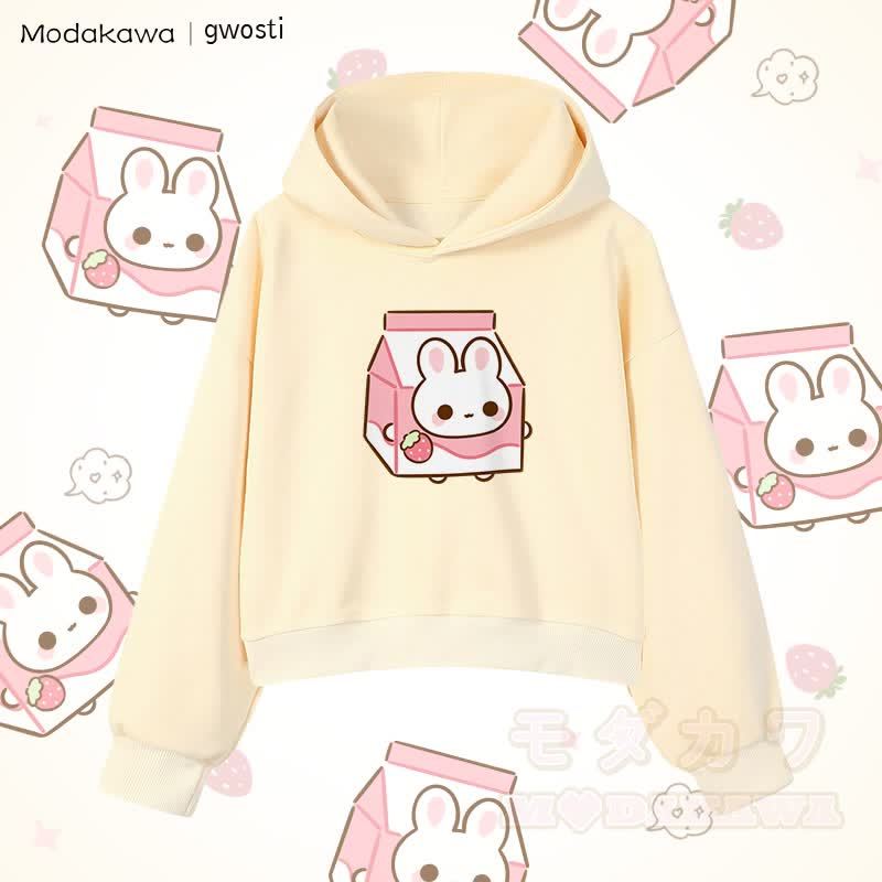 MODAKAWA X gwosti ストロバニー ミルク グラフィック クロップド綿パーカー - アプリコット - 3XL - image 3
