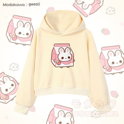 MODAKAWA X gwosti ストロバニー ミルク グラフィック クロップド綿パーカー - アプリコット - 3XL - image 3