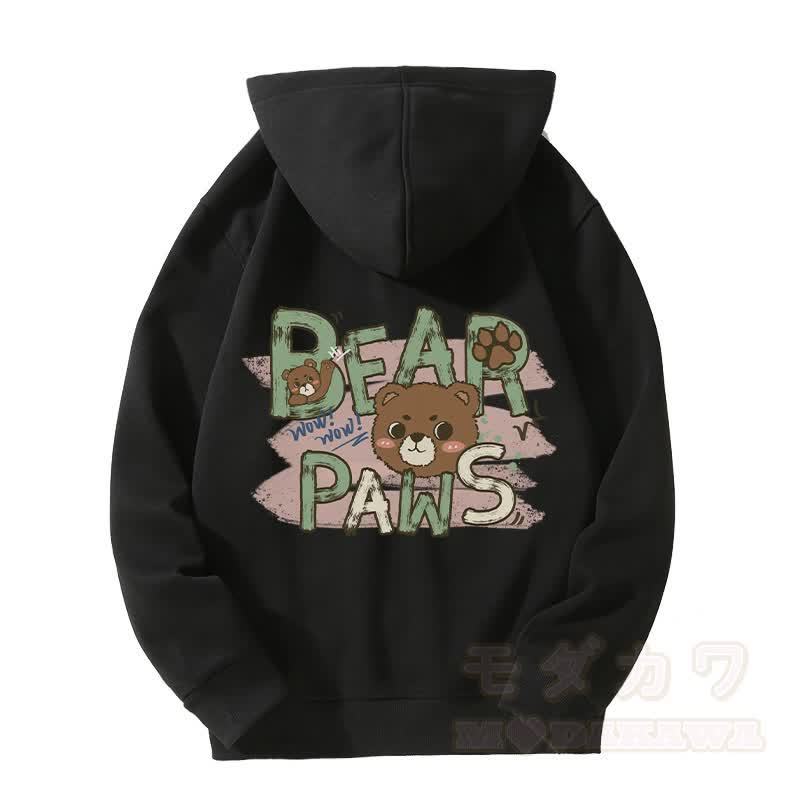 BEAR PAWS キュートなクマのグラフィック フリース裏地 ジップアップ パーカー スウェットシャツ - 黒 - 5XL - image 5