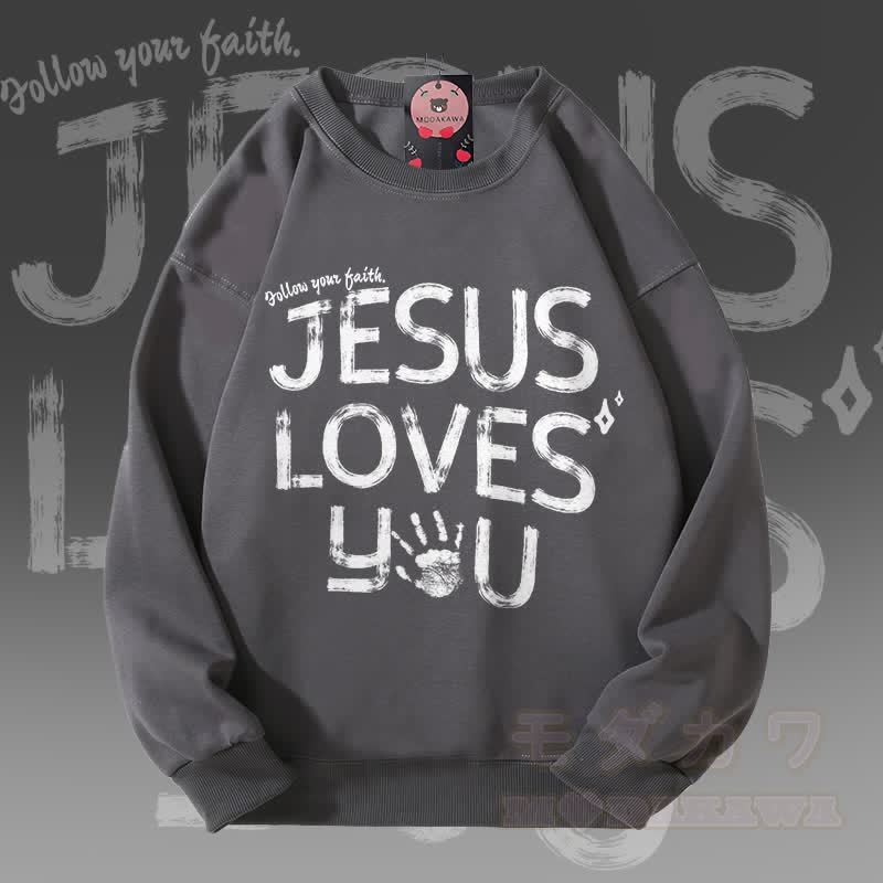 MODAKAWA JESUS LOVES YOU グラフィック ユニセックス スウェットシャツ - ダークグレー - 5XL - image 3