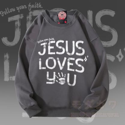 MODAKAWA JESUS LOVES YOU グラフィック ユニセックス スウェットシャツ - ダークグレー - 5XL - image 3