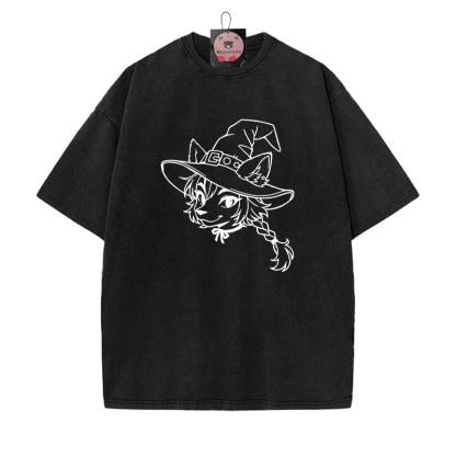 フォックスグラフィック ユニセックス ヴィンテージ ウォッシュド Tシャツ - 黒 - 5XL - image 5