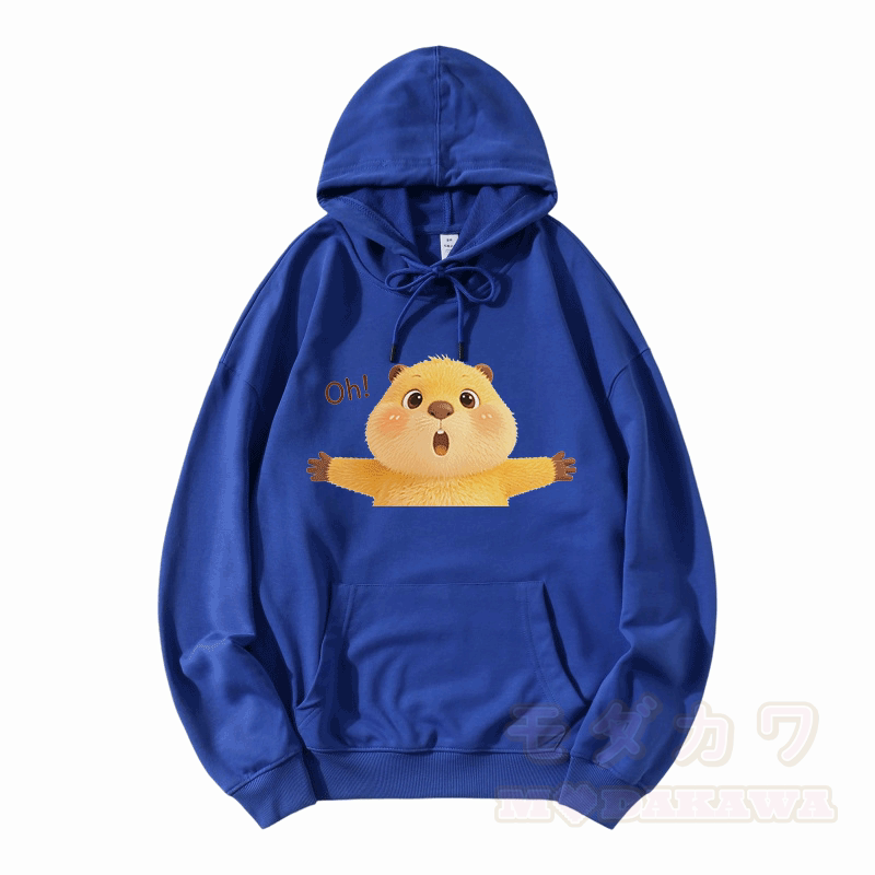 OH カピバラ グラフィックModakawaルーズ コットンブレンド フーディー - 青 - 5XL - image 7