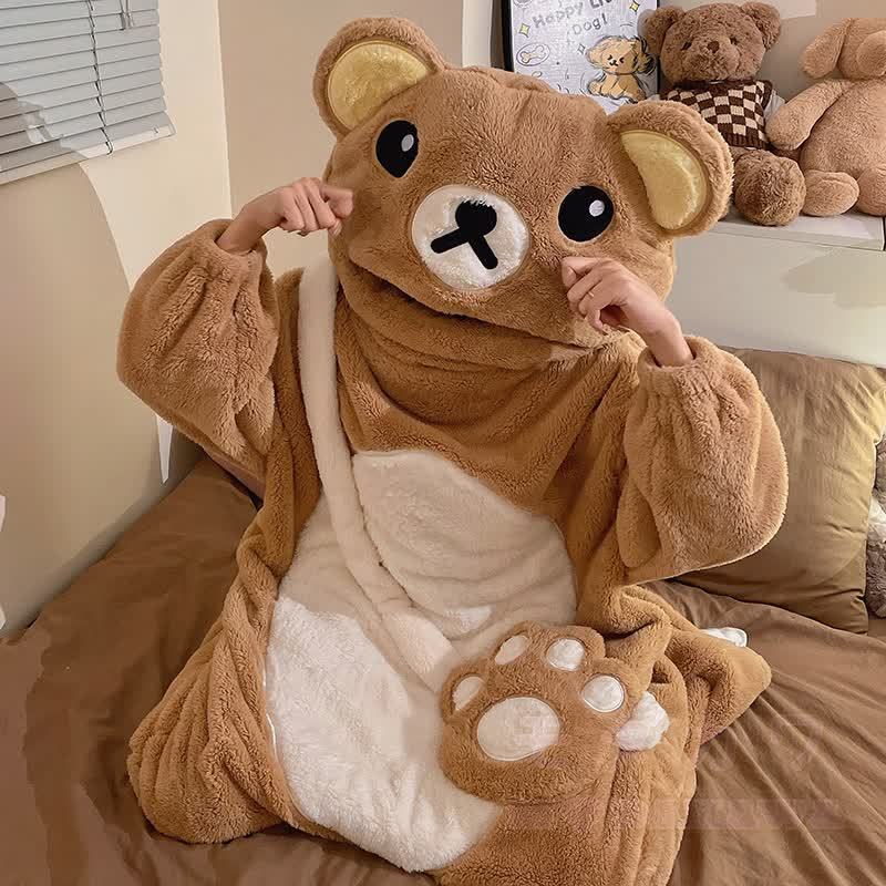 おもしろクマのぬいぐるみフード付きワンジーパジャマ - image 6