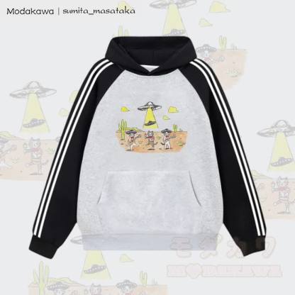 MODAKAWA X sumita_masataka 猫バンドとUFOグラフィックカラーブロック 裏起毛パーカー - グレー - 2XL - image 3