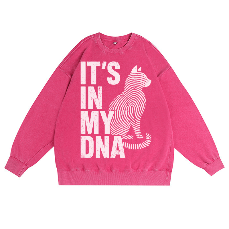 IT'S IN MY DNA 猫好き ユニセックス ヴィンテージ ウォッシュド スウェットシャツ 指紋グラフィック クルーネック プルオーバー - ローズレッド - 3XL - image 5