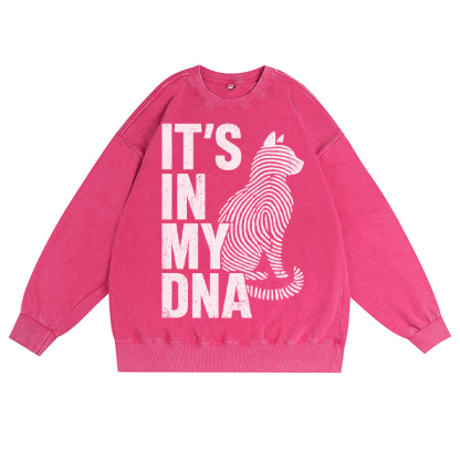IT'S IN MY DNA 猫好き ユニセックス ヴィンテージ ウォッシュド スウェットシャツ 指紋グラフィック クルーネック プルオーバー - ローズレッド - 3XL - image 5