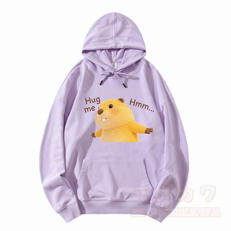 HUG ME カピバラ グラフィックModakawaルーズ コットンブレンド パーカー - 薄紫色 - 5XL - image 5