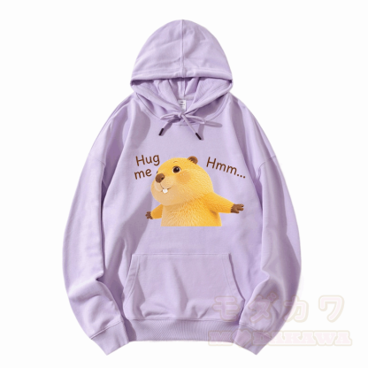 HUG ME カピバラ グラフィックModakawaルーズ コットンブレンド パーカー - 薄紫色 - 5XL - image 5