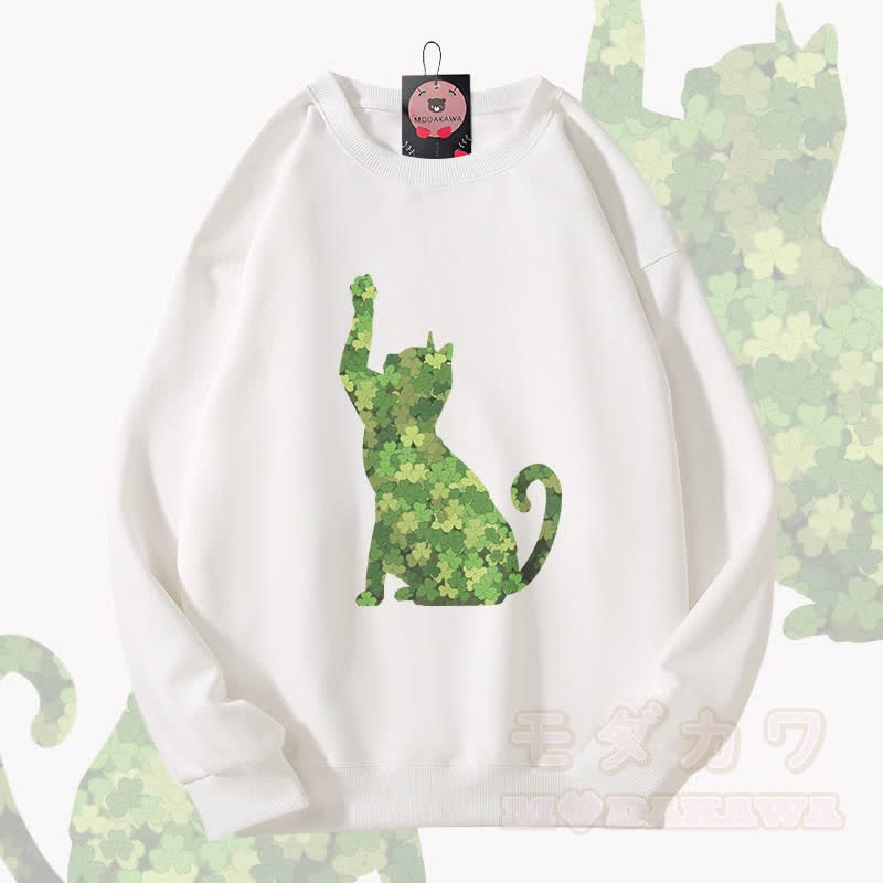 MODAKAWA クローバーキャットグラフィック ユニセックス スウェットシャツ - 白 - 5XL - image 4