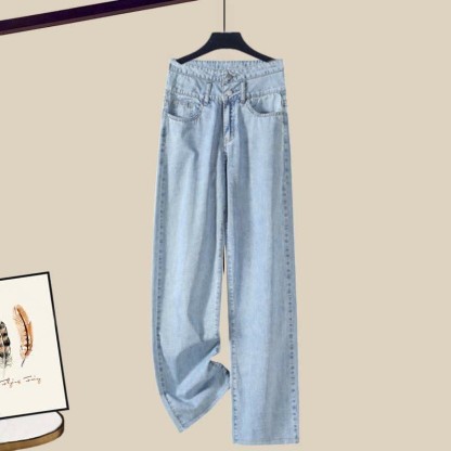 クロスニットセーター、ラペルシャツ、デニムパンツのマッチングコーデ - Blue Pants - XL - image 14