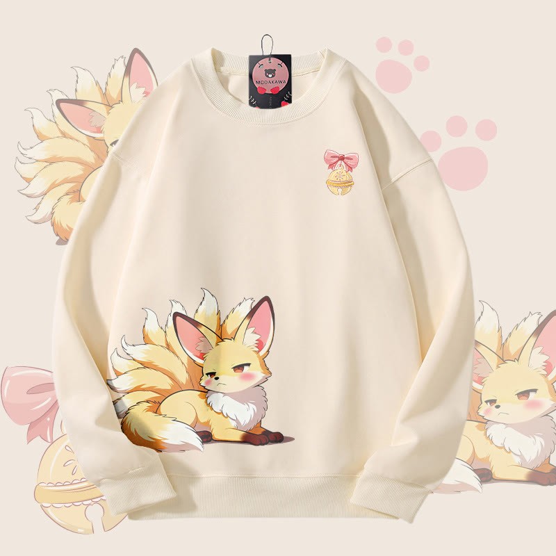 MODAKAWA 生意気な九尾狐グラフィック ユニセックス スウェットシャツ - Beige - 5XL - image 2