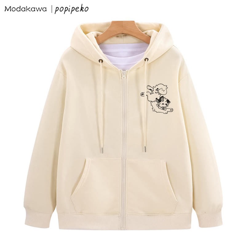 遊び心のある子犬のグラフィック ジップアップ フーディー スウェットシャツ - アプリコット - 5XL - image 3