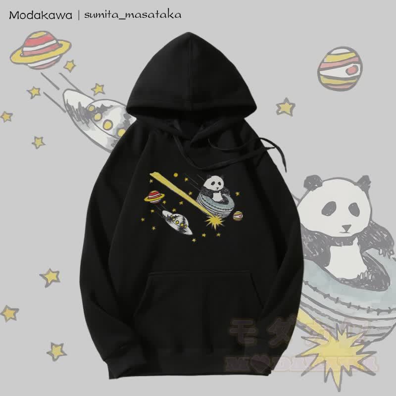 MODAKAWA × sumita_masataka Cosmic Panda Journey グラフィック裏毛パーカー - 黒 - 5XL - image 5
