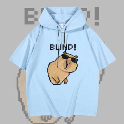 BLIND カピバラ グラフィックModakawa半袖パーカー - Sky Blue - 3XL - image 3