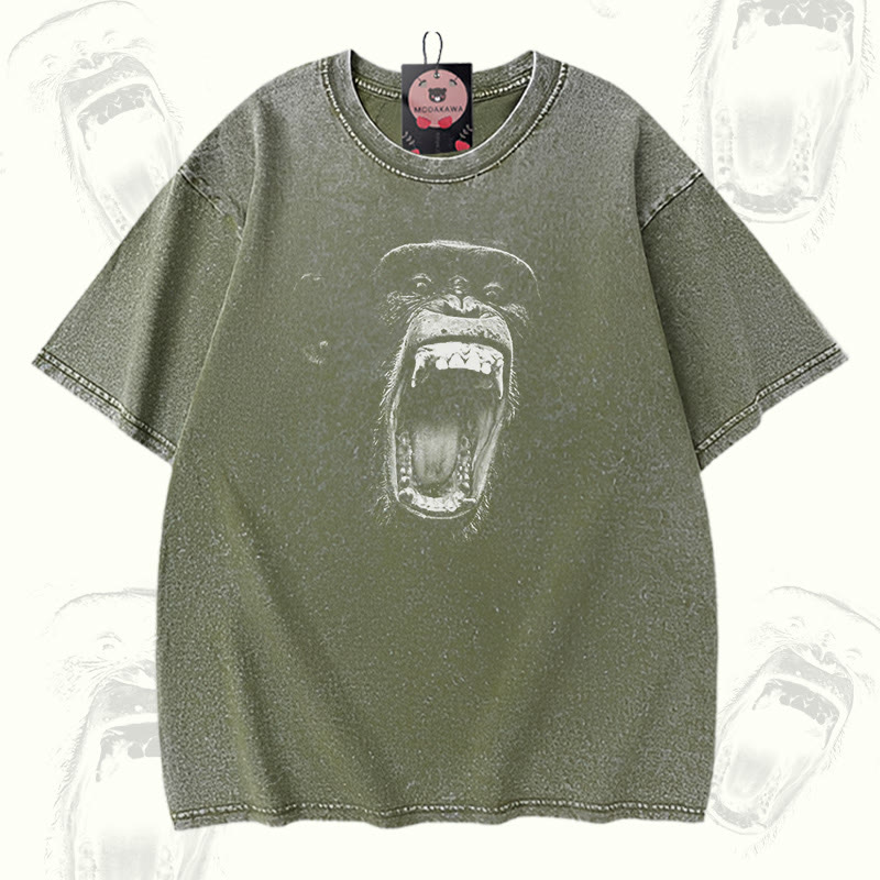 Roaring Ape グラフィックModakawaユニセックス ヴィンテージウォッシュ Tシャツ - Green - 5XL - image 4