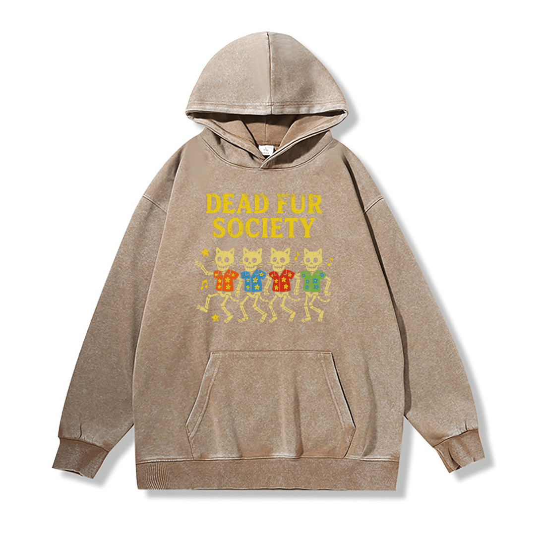 DEAD FUR SOCIETY ユニセックス ヴィンテージ ウォッシュド パーカー スカル キャット グラフィック プルオーバー - Khaki - 2XL - image 3