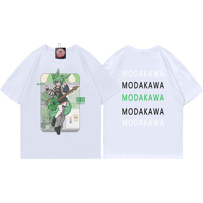 MODAKAWA X airii.exeギターガール レタープリント100%綿Tシャツ - White - 5XL - image 5