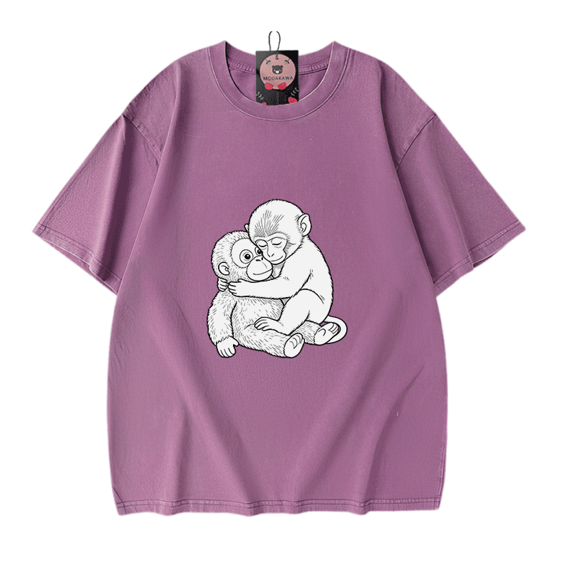 モンキーハグ グラフィックModakawaヴィンテージウォッシュ100%綿Tシャツ - Purple - 5XL - image 6