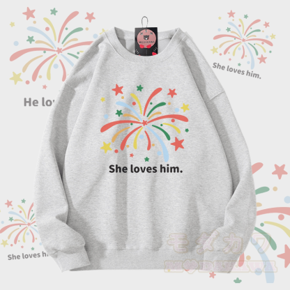 MODAKAWA 花火グラフィック ユニセックス スウェットシャツ - ライトグレー - 5XL - image 5