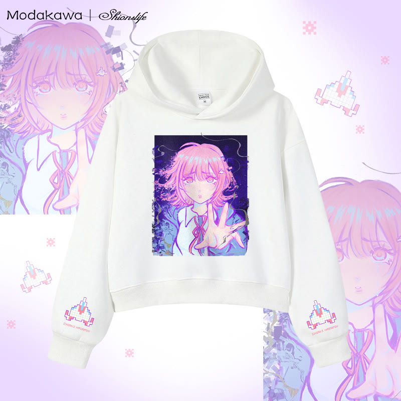 MODAKAWA × Shionslife 七海千秋 グラフィック クロップド綿フーディー - White - 3XL - image 3