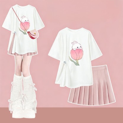 Irregular T-shirt Slip Dress Matching Outfit - Two Pieces Set C - XL - image 5