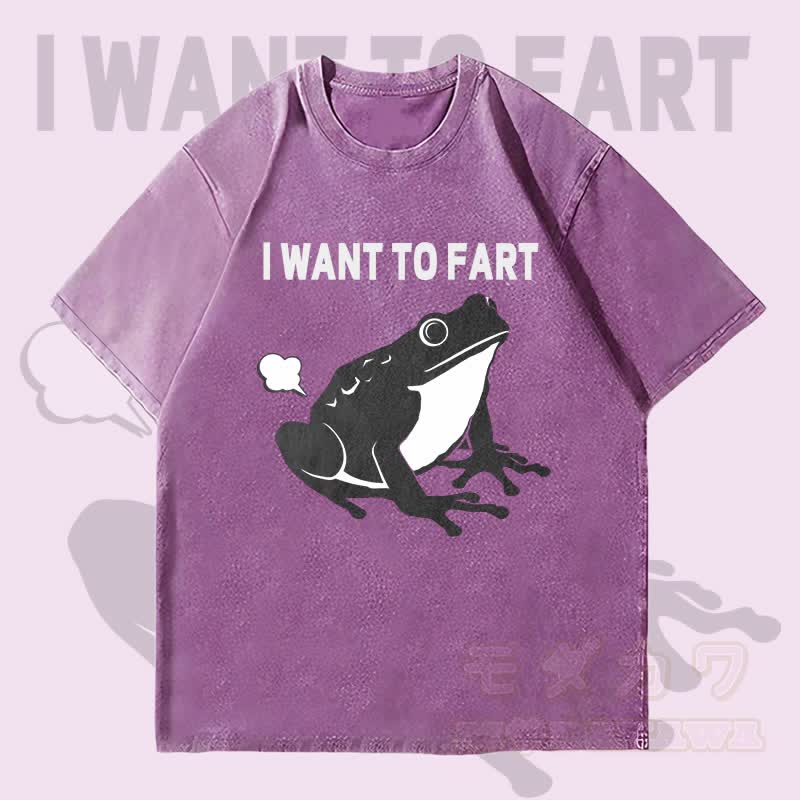 MODAKAWA I WANT TO FART カエルグラフィック ユニセックス ヴィンテージ ウォッシュド Tシャツ - 紫 - 4XL - image 3