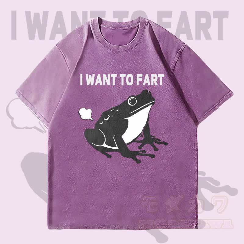 MODAKAWA I WANT TO FART カエルグラフィック ユニセックス ヴィンテージ ウォッシュド Tシャツ - 紫 - 4XL - image 3