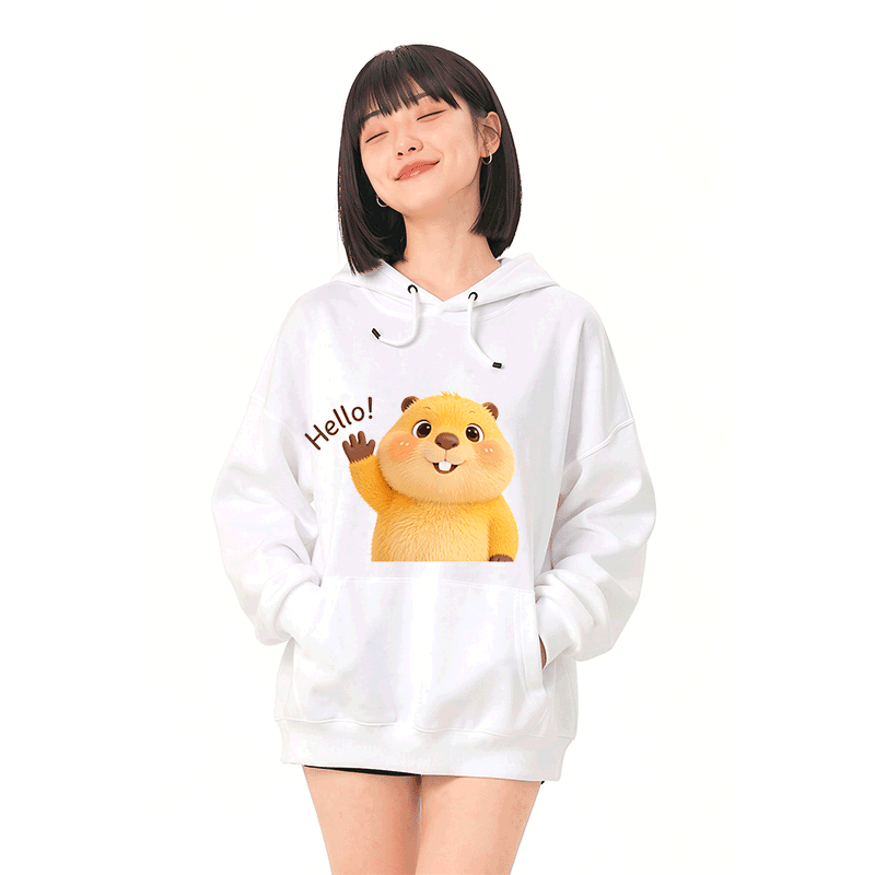 HELLO カピバラ グラフィックModakawaルーズ コットンブレンド フーディー - image 2